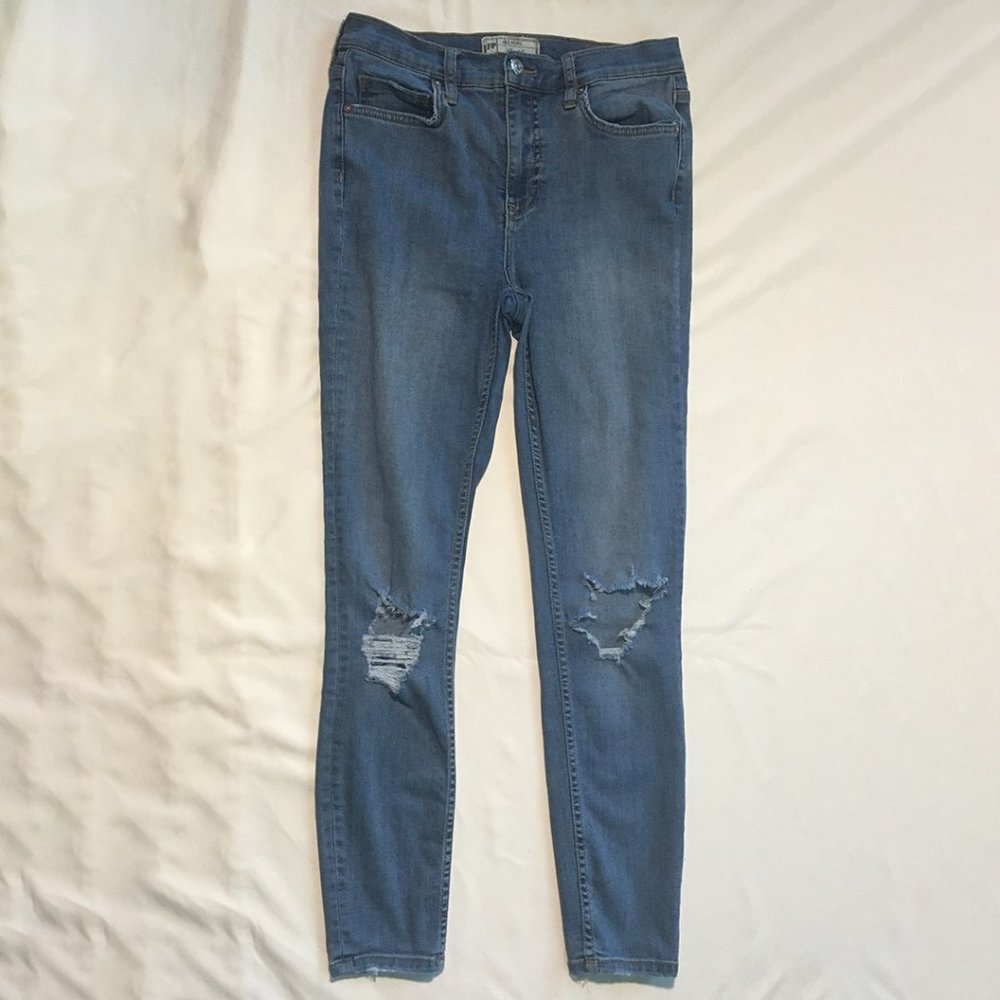 Free People Light Wash Distressed High Rise Jeans